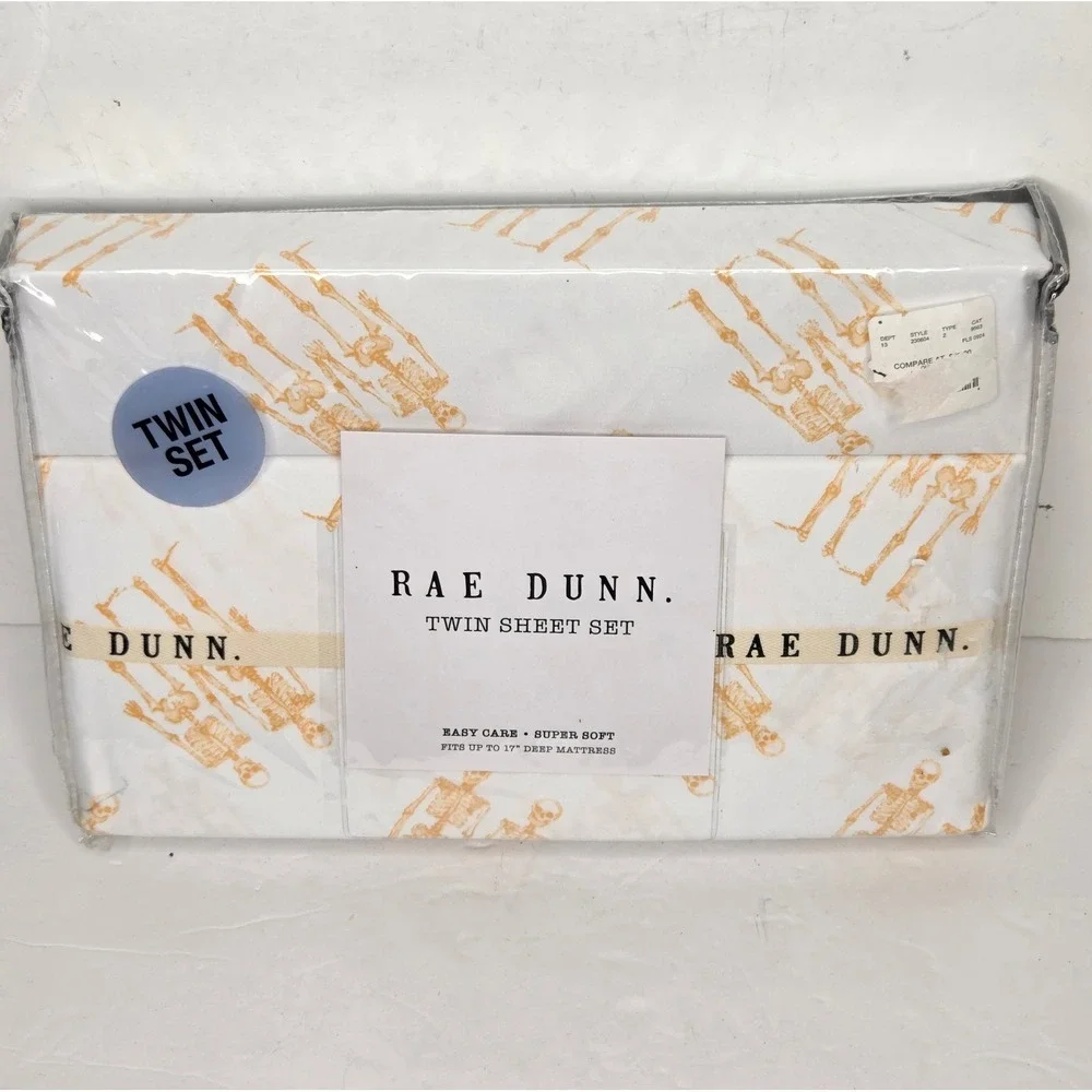 Rae Dunn Twin Sheet Set Halloween Orange Skeleton Together Forever New